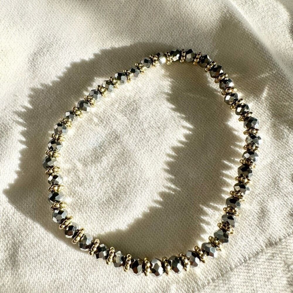 Dark silver beaded stretch sparkly bracelet